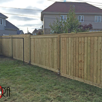 Palisade Style Wood Fence, 6x6 posts, with Horizontal Trim Boards