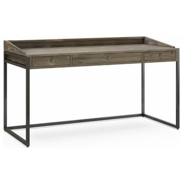 Atlin Designs 60" Solid Wood 2-Drawers Computer Desk in Distressed Gray