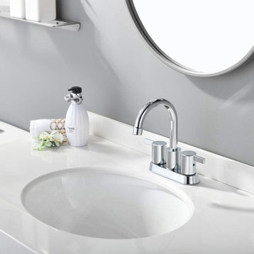 phiestina 4" 2 Handle Centerset Lead-Free Bath Sink Faucet, Chrome