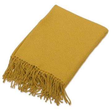 Novica Handmade Diamond Mine In Gold Acrylic And Alpaca Blend Throw Blanket