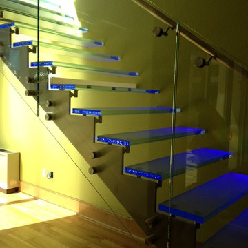 LED lit glass stair case
