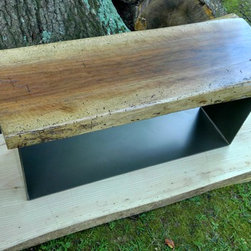 Live Edge Natural Slab - Walnut Bench with Bronzed Base - Furniture
