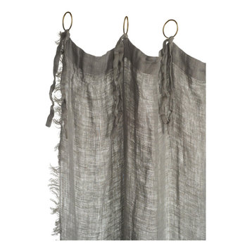 Double Fringed Linen Curtain, Grey