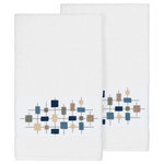 Linum Home Textiles - Khloe 2 Piece Embellished Bath Towel Set - The KHLOE Embellished Towel Collection features a mod geometric grid embroidery on a woven textured border.