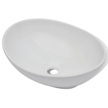 vidaXL Ceramic Basin Oval-shaped 16.1"x13.4" White Bathroom Vessel Sink Bowl