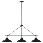 Capital Lighting - Jones Three Light Island Pendant, Matte Black - Inspired by antique warehouse shades the Jones 3-Light Island gives a modern update to the iconic style with unique cord-wrapped details. The contrast of the powder coated Matte Black finish and white shade interior makes this fixture playful without overpowering a space.