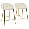 LumiSource Matisse 26" Counter Stool With Gold Frame and Cream, Set of 2, Gold