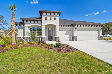 Example of a transitional one-story exterior home design in Tampa