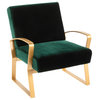 LumiSource Henley Lounge Chair, Gold Metal with Emerald Green Velvet