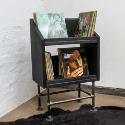 Maria Charred Scaffolding Board & Dark Steel Pipe Record Storage Unit - Decorative Chests & Cabinets