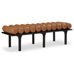 Meridian Furniture - Landon Faux Leather Bench, Cognac, Black Finish - Outfit your foyer, bedroom, dressing room or other area of the home with this handsome cognac Landon vegan leather bench. A rolled vegan leather seat upholstered in cognac vegan leather gives this uniquely designed bench the luxe look of leather without the maintenance requirements. Built to last, this art-deco-inspired bench has a solid oak base finished in sleek black for a beautiful, resort feel in whatever room you wish to use it in.