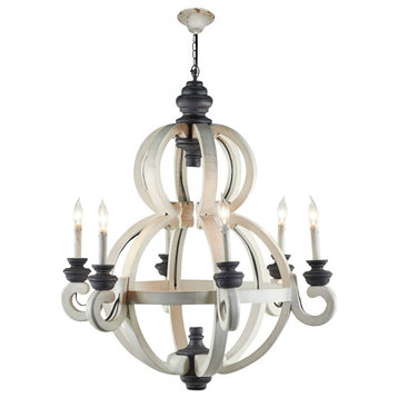 White Wood Rustic Candle Chandelier, 36x33x33