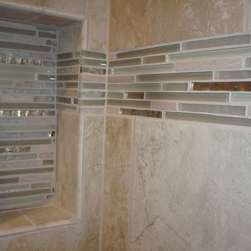 Recessed niche with glass tiles and ceramic tile in Los Alamos New Mexico