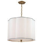 Hudson Valley Lighting - Sweeny, 20-inch  Pendant, Aged Brass Finish, White Faux Silk Shade - With gently bowed sides and a soft neutral tone, Sweeny's fabric shade invokes the welcoming minimalism of modern design. Decorative canopies mirror the shade's seashell curves, while egg-shaped chain-links and finials further the exploration of organic form. We complete the fixtures with a plate glass diffuser that ensures Sweeny looks great from every angle.