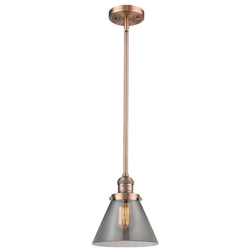 Large Cone LED Pendant, Antique Copper, Glass: Smoked