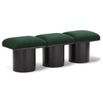 Meridian Furniture - Pavilion Black Boucle Fabric Bench, Green, Black Finish, 54" W X 15.5" D X 17.5" H - Bring valuable seating and remarkable style to your space with this green Pavilion Boucle Fabric Bench, an exquisite balance of style and usability for the entryway, bedroom, and beyond. Crafted from oak veneer with a black finish, this bench has a 4-inch-thick seat cushion that's channel-tufted for a touch of luxury. The bench's columnar bases add a dash of Art Deco design, making it a captivating focal point in any room.