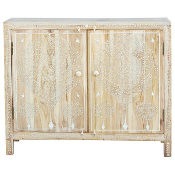 Charming Tree of Life Inlaid Bleached Buffet Cabinet