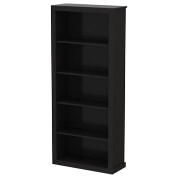 Contemporary Bookcase, Tall Design With Adjustable Shelves, Black Finish