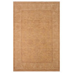 Bareens Designer Rugs - Bohemien Ziegler Darvyn Gold Tan Hand-Knotted Wool Rug - 7'11'' x 9'11'' - Enhance the ambiance of your home with this magnificent Persian-influenced Turkish hand-knotted rug made by skilled artisans capable of creating the most exceptional vegetable dyes and hand-spun wool. This exquisite handmade rug is a one-of-a-kind Peshawar Kafkaz, otherwise identified as Chobi, Chobi Peshawar, Oushak, or Ziegler rug. These handmade rugs are crafted in Pakistan utilizing superior-quality wool imported from Australia, New Zealand, and Korea in two types of weaves: the Persian weave and the Mori weave. This rug is meticulously crafted by hand using the finest natural vegetable dyes extracted from local plants. The artisans use a blend of hand-spun local and fine merino wool, resulting in a rug with a compelling texture, higher lanolin content, and longer staple. The artisans occasionally incorporate natural or artificial silk into the pile to enhance specific motifs. The finished product is an awe-inspiring execution of flawless design and an understated palette that exudes elegance.
