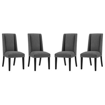 Set of 4 Dining Chair, Polyester Seat With Nailhead Trim & High Backrest, Grey