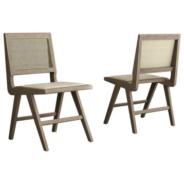Cane Side Chair, Set of 2, Smoked Oak Leather