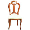 Consigned Large Italian New Rococo Chair  Mahogany  Beige-Colored Damask