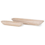 Mercana - Athena Set of 2 Extra Large Light-Wash Reclaimed Wood Trays - A set of two extra-long trays made of reclaimed wood with a pink undertone and white-wash finish.