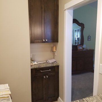 Clear alder european style bath cabinets and white melamine closet with gun safe