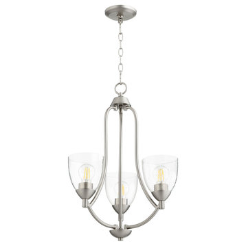Barkley 3-Light Chandelier, Satin Nickel With Clear Seeded Glass
