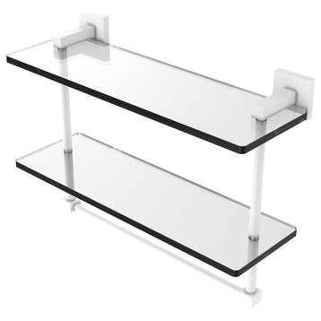 Montero 16" Two Tiered Glass Shelf with Integrated Towel Bar, Matte White