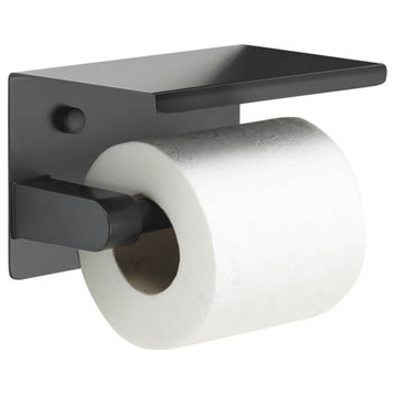 Modern Matte Black Toilet Paper Holder With Shelf
