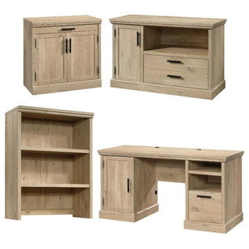 Home Square 4-Piece Set with Desk Library Hutch Storage Stand & Filing Cabinet