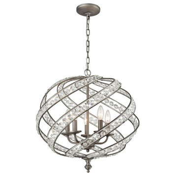 Glam Luxe Traditional Five Light Chandelier in Weathered Zinc Finish