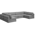 Meridian Furniture - Beckham Linen Textured Fabric 6-Piece Modular U-Shaped Sectional, Grey - Liven up your living space with this Beckham grey durable linen polyester fabric sectional. Its grey color complements any contemporary home decor, while its durable linen and polyester fabric upholstery provides you with a soft and comfortable place to sit. This sectional is modular, so you can create infinite configurations, which are easily attached using the attachment latch underneath. Its linen, wood, and foam construction guarantees stability for years to come.