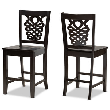Gervais Modern Transitional Dark Brown Finished Wood 2-Piece Counter Stool Set