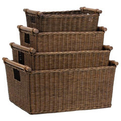 The Basket Lady Oval Wicker Waste Basket One Size (Size 0) Antique Walnut Brown
