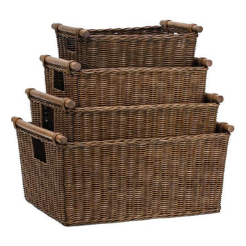 Pole Handle Wicker Storage Basket, Antique Walnut Brown, Large
