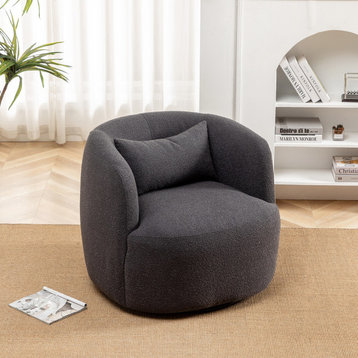 34" Wide Boucle Upholstered Swivel Armchair, Dark Gray