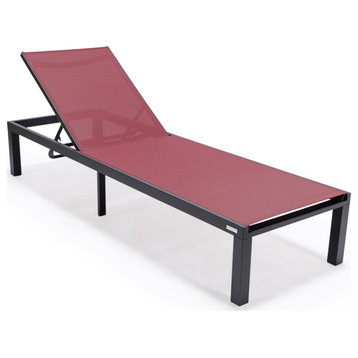 LeisureMod Marlin Patio Chaise Lounge Chair With Black Frame, Burgundy