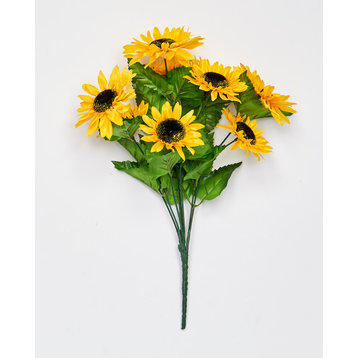 15" Artificial Sunflower Bush With 9 Flowerheads, Set Of 3