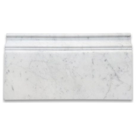 Carrara White Marble 6x12 Skiting Baseboard Trim Molding Honed, 1 piece