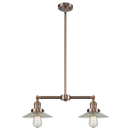 2-Light Halophane 22" Chandelier, Antique Copper, Shade: Clear Halophane