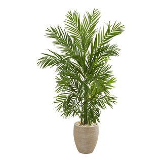 Home Decor 25D x31W x5 Ft Areca Palm Artificial Tree in Sand Colored  Planter - Tropical - Artificial Plants And Trees - by Nearly Natural, Inc.