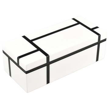 Lacquer Long Pencil Box, White Grid