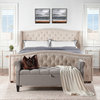 Marcella Upholstered Tufted Shelter Wingback Panel Bed, Sky Neutral Beige Polyester, King