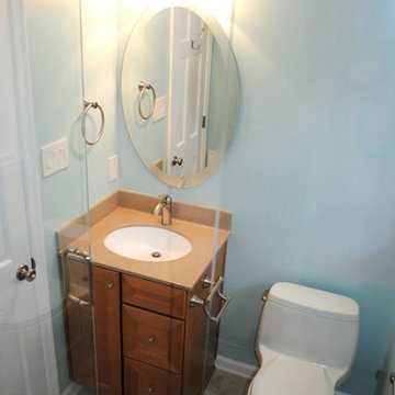 Master Bathroom Remodel with Maple Portico Cabinets in Suede and Polystone Sand