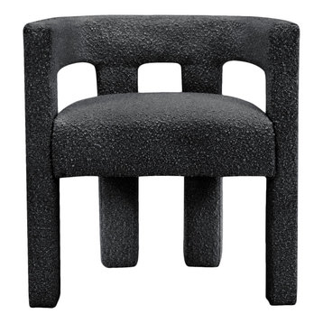 The Camille Dining Chair, Bouclé Fabric, Black