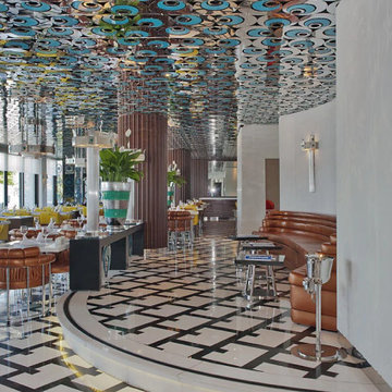 Black White Marble Restaurant Floor Interior