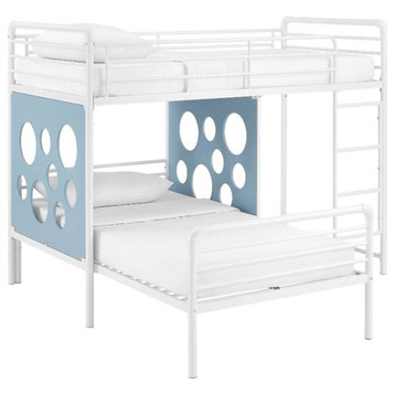 60" L-Shape Metal Bunk Bed with Cut Out Panels - White / Light Blue