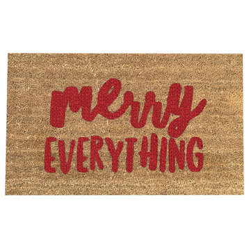 Hand Painted "Merry Everything Holiday" Doormat, Bleeding Heart Red